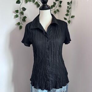 Jessica Black Crinkled Short-Sleeve Button-Down Shirt Relaxed Fit